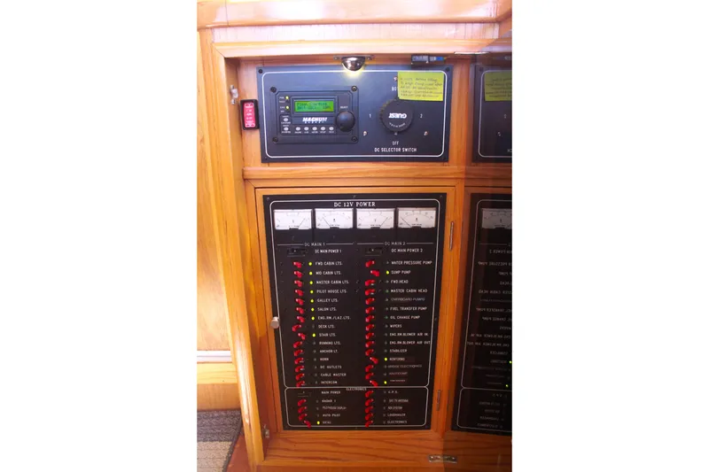 Slide: The Image of Electrical control panel on a 1999 Grand Alaskan Pilothouse yacht. - 110