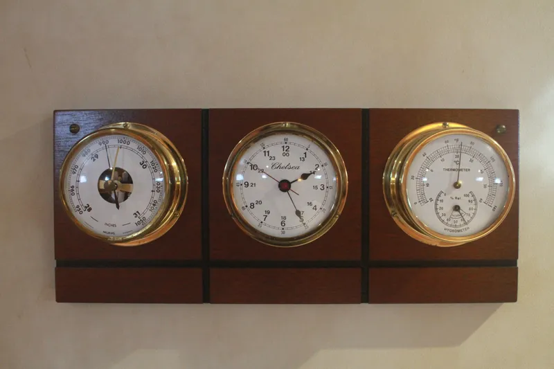 Slide: The Image of Nautical instrument panel with barometer, clock, and thermometer on Grand Alaskan Pilothouse, 1999. - 126
