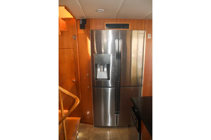 Slide: The Image of Stainless steel refrigerator in 1999 Grand Alaskan Pilothouse yacht interior. - 151