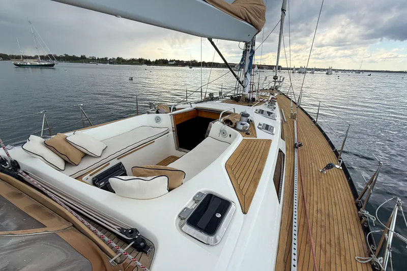 Slide: The Image of Sailing yacht Baltic 52, 1990 model, with teak deck and spacious cockpit on calm waters. - 13