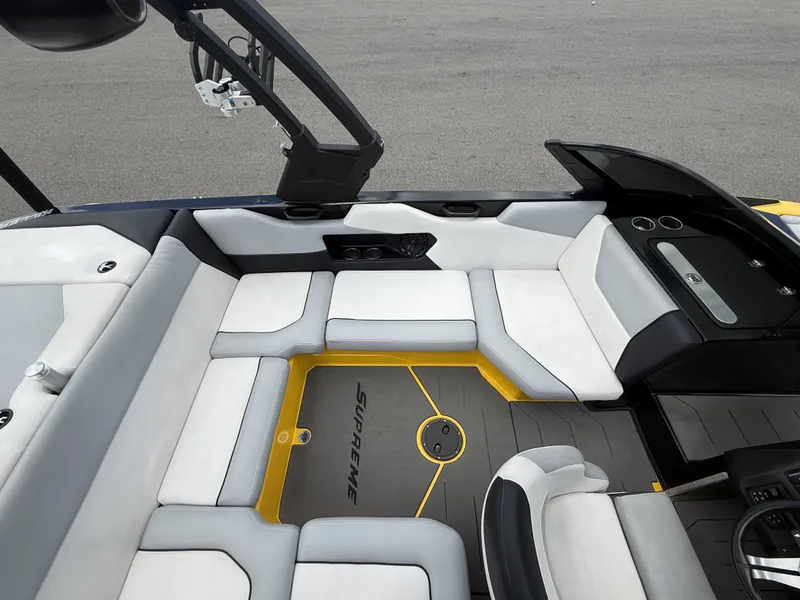 Slide: The Image of Interior of a 2018 Supreme S202 boat with modern seating. - 11
