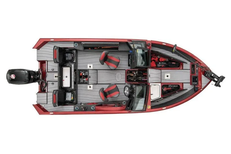 Slide: The Image of Manufacturer Provided Image: Top view of 2026 Vexus ADX 190 boat with red and gray interior design. - 24