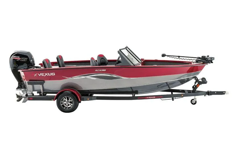 Slide: The Image of Manufacturer Provided Image: 2026 Vexus ADX 190 boat with trailer, featuring sleek red and gray design. - 25