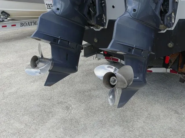 Slide: The Image of Twin engines of a 2021 Sea Fox 328 Commander boat. - 10