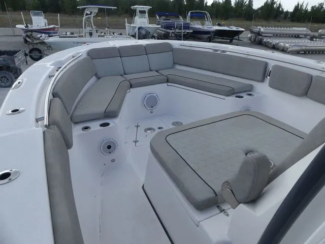 Slide: The Image of Interior of 2021 Sea Fox 328 Commander with gray upholstery. - 11