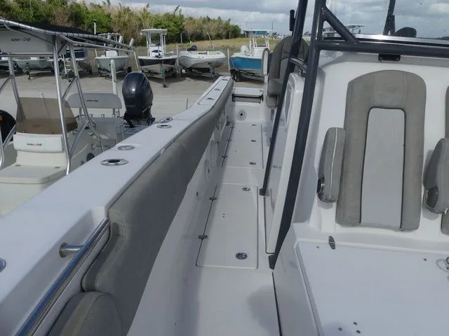 Slide: The Image of Interior view of a 2021 Sea Fox 328 Commander boat deck. - 19