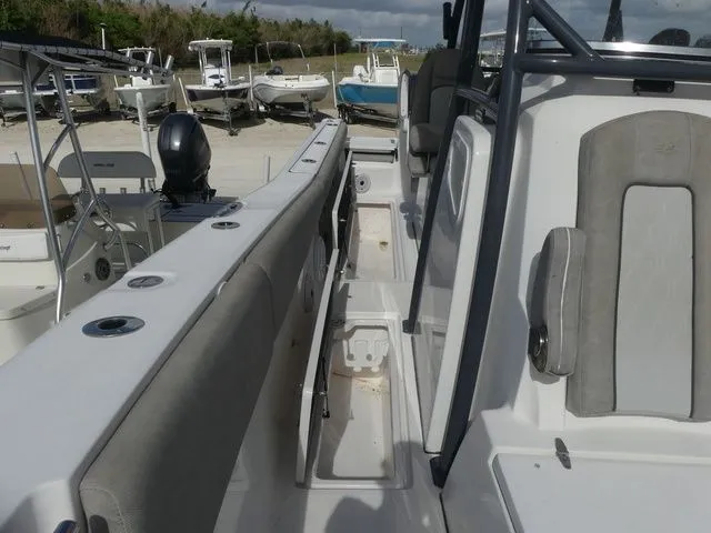 Slide: The Image of Interior view of a 2021 Sea Fox 328 Commander boat at the dock. - 20