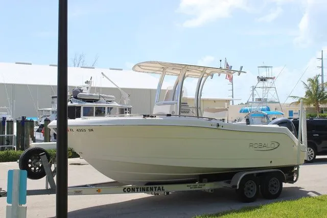Slide: The Image of 2019 Robalo R222 boat on trailer at marina. - 3