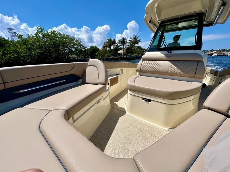 Slide: The Image of Interior of 2026 Chris-Craft Catalina 28 with luxurious seating. - 11