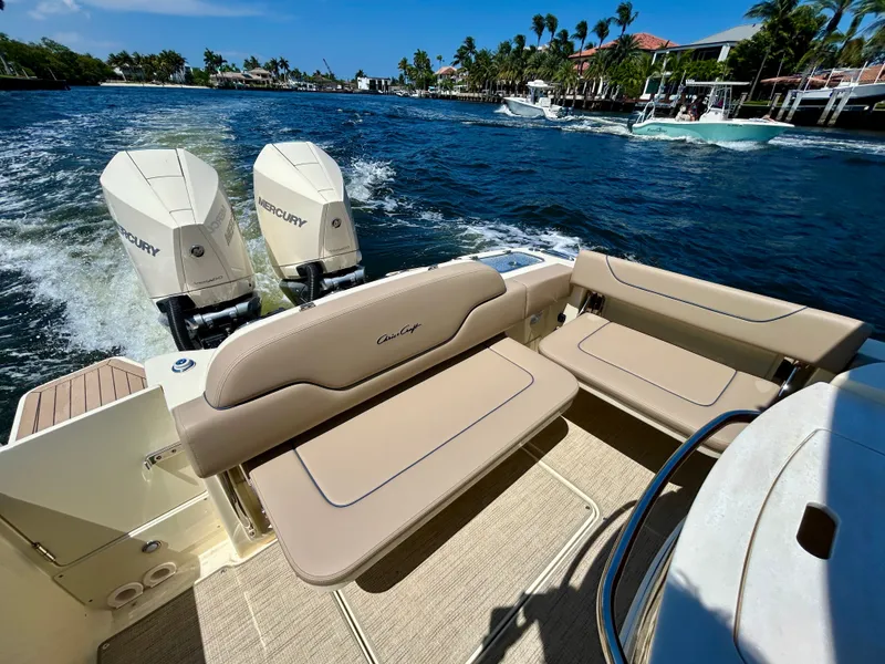 Slide: The Image of Chris-Craft Catalina 28 boat, 2026 model, on water with Mercury engines. - 12