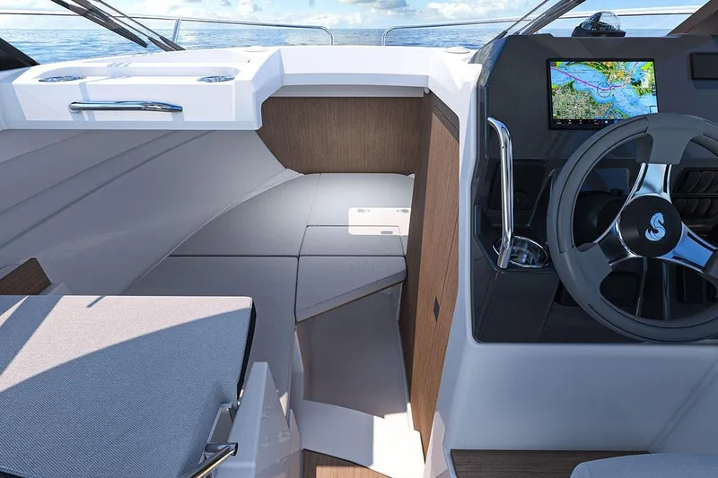 Slide: The Image of Interior of 2026 Beneteau Antares 7 with modern helm. - 17