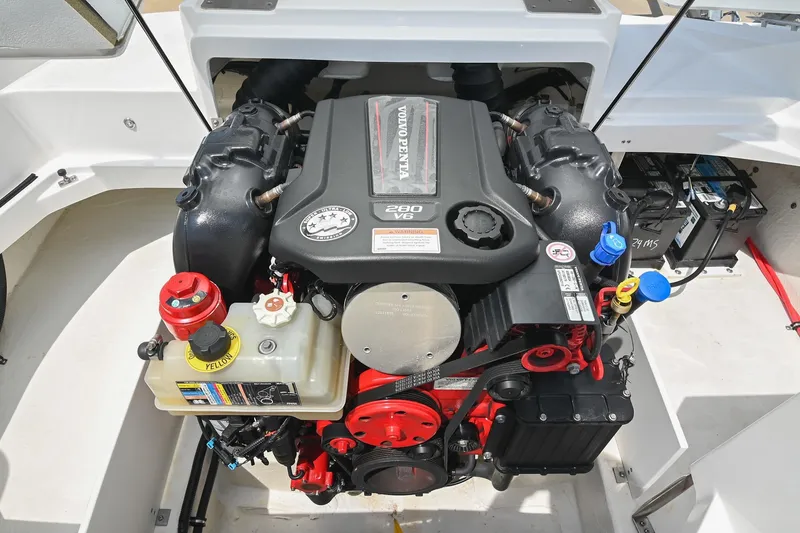 Slide: The Image of 2022 Cobalt CS22 boat engine compartment with Volvo Penta 280 V6 engine. - 43