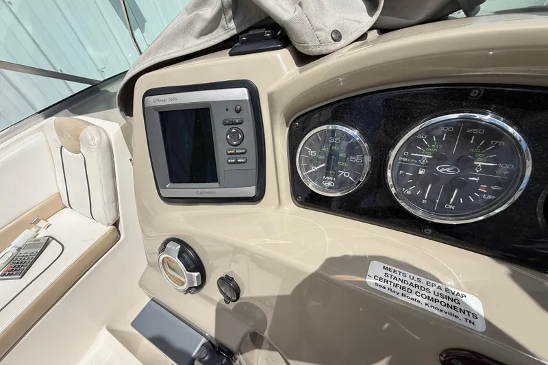 Slide: The Image of Dashboard of 2010 Sea Ray 240 Sundancer with Garmin GPS and gauges. - 15