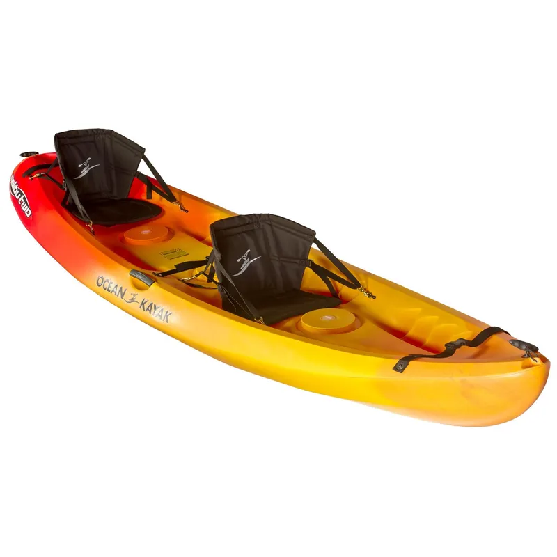 Slide: The Image of 2023 Ocean Kayak MALIBU TWO tandem kayak in vibrant yellow and red. - 2