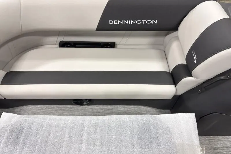 Slide: The Image of 2026 Bennington S 20 SSR boat seat with gray and white upholstery. - 8