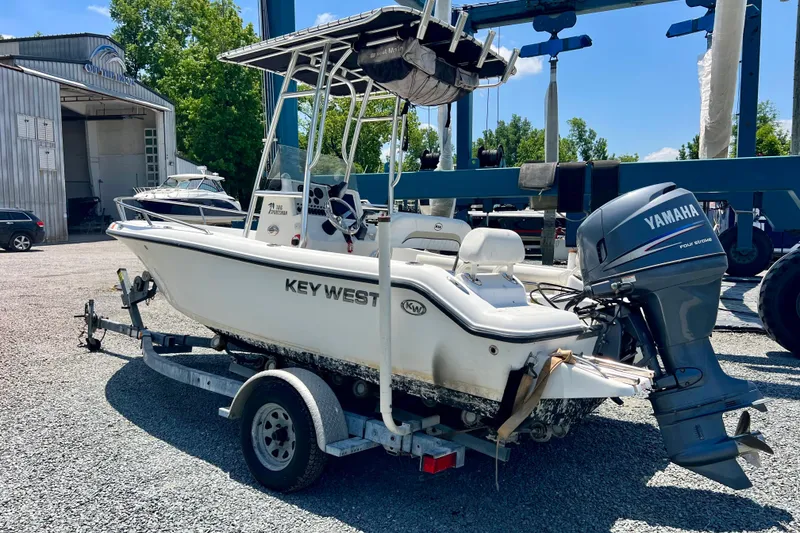 Slide: The Image of 2010 Key West 186 Sportsman boat on trailer with Yamaha outboard motor. - 3