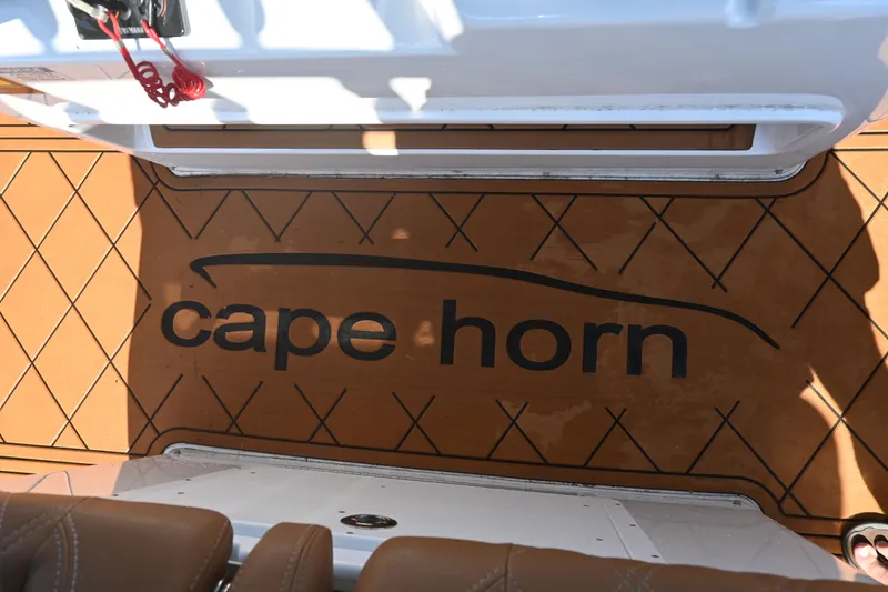 Slide: The Image of 2021 Cape Horn 32 T boat deck with logo and diamond pattern design. - 40