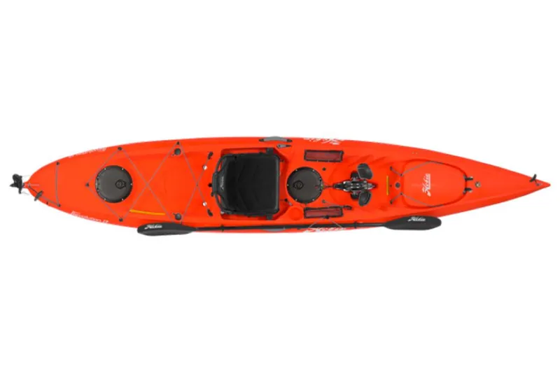 Slide: The Image of 2023 Hobie Revolution 13 kayak, top view, bright orange color. - 15