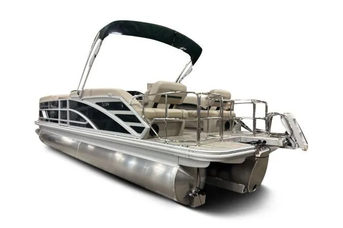 Slide: The Image of 2026 Bennington 24 M L-Bench pontoon boat with sleek design and spacious seating. - 4