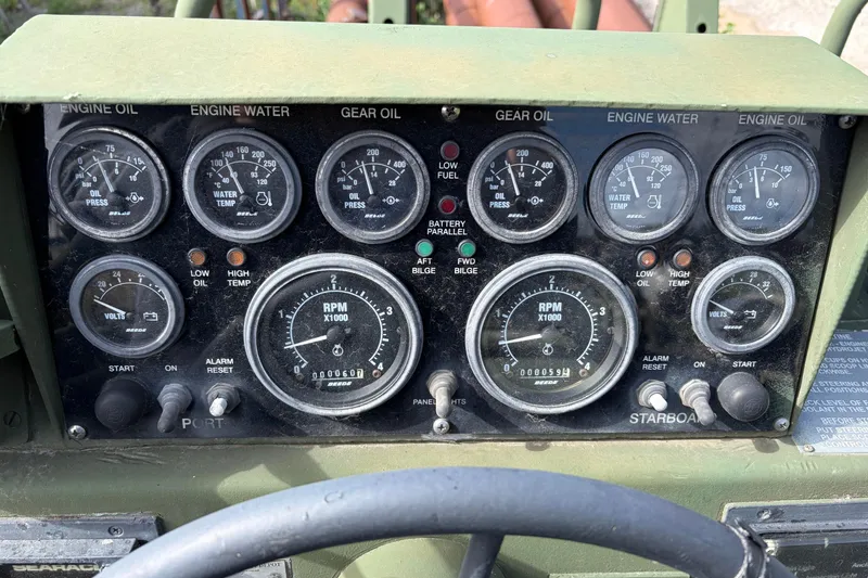 Slide: The Image of Control panel of a 1997 US Army M2R Bridge Erection Boat with various gauges and indicators. - 6