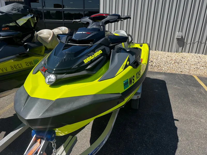 Slide: The Image of 2019 Sea-Doo RXT-X 300 iBR jet ski with sound system. - 2