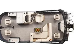 The Image of 2026 Lowe SF 214 Sport Fish pontoon boat, top view, showcasing seating and fishing layout. - 1
