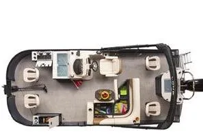 Slide: The Image of 2026 Lowe SF 214 Sport Fish boat interior layout with seating and fishing amenities. - 2