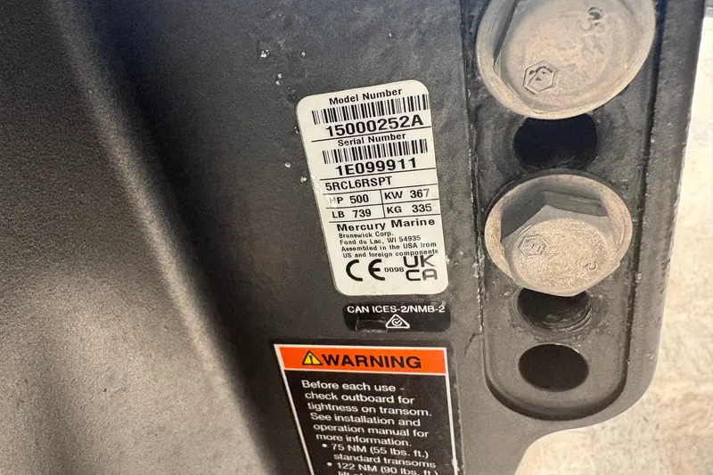 Slide: The Image of Label on 2024 Nor-Tech 390 Sport Center Console, displaying model and serial numbers. - 36