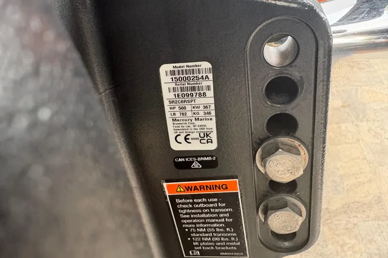 Slide: The Image of Label and warning sticker on 2024 Nor-Tech 390 Sport Center Console boat component. - 38