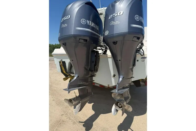 Slide: The Image of Twin Yamaha 250 outboard engines on a 2015 Sea Fox 286 Commander boat. - 11