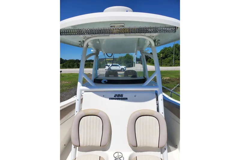 Slide: The Image of 2015 Sea Fox 286 Commander boat interior with seating and console view. - 23
