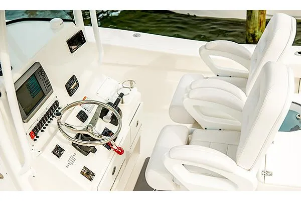 Slide: The Image of Manufacturer Provided Image: 2015 Sea Fox 286 Commander boat helm with dual white captain chairs. - 3