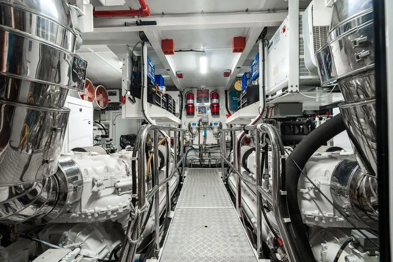 Slide: The Image of Engine room of 2010 Princess 95 Motor Yacht, featuring advanced machinery and equipment. - 113