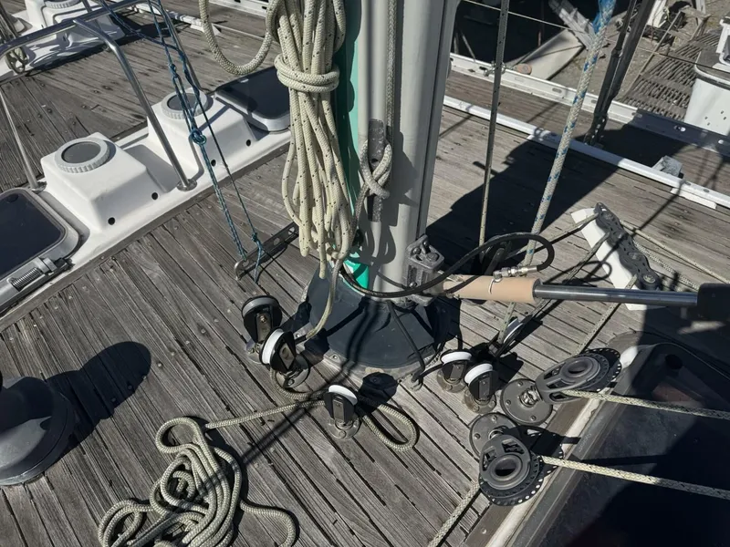 Slide: The Image of Deck of a 1987 Wauquiez Centurion 47 sailboat with rigging. - 15