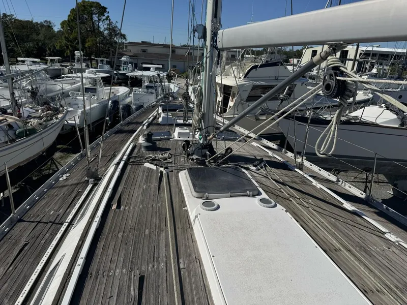 Slide: The Image of 1987 Wauquiez Centurion 47 sailboat in harbor, deck view. - 19