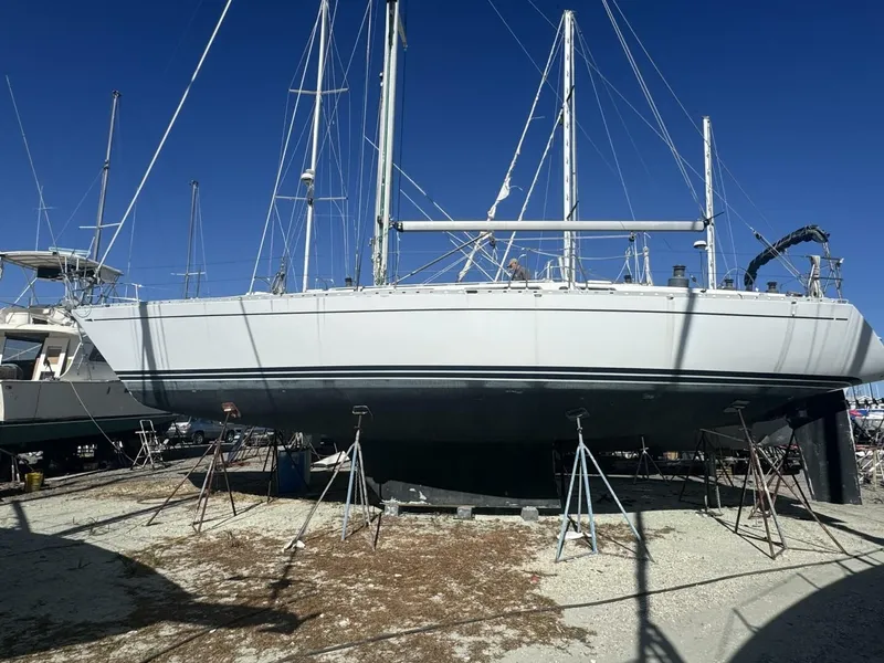 Slide: The Image of 1987 Wauquiez Centurion 47 sailboat on dry dock. - 7