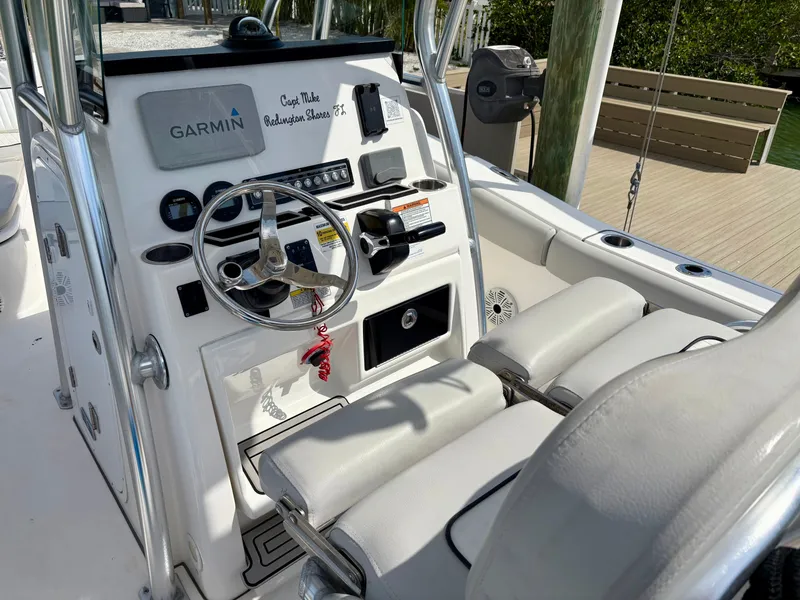 Slide: The Image of Interior view of a 2020 Sea Fox 248 Commander boat with Garmin controls. - 23