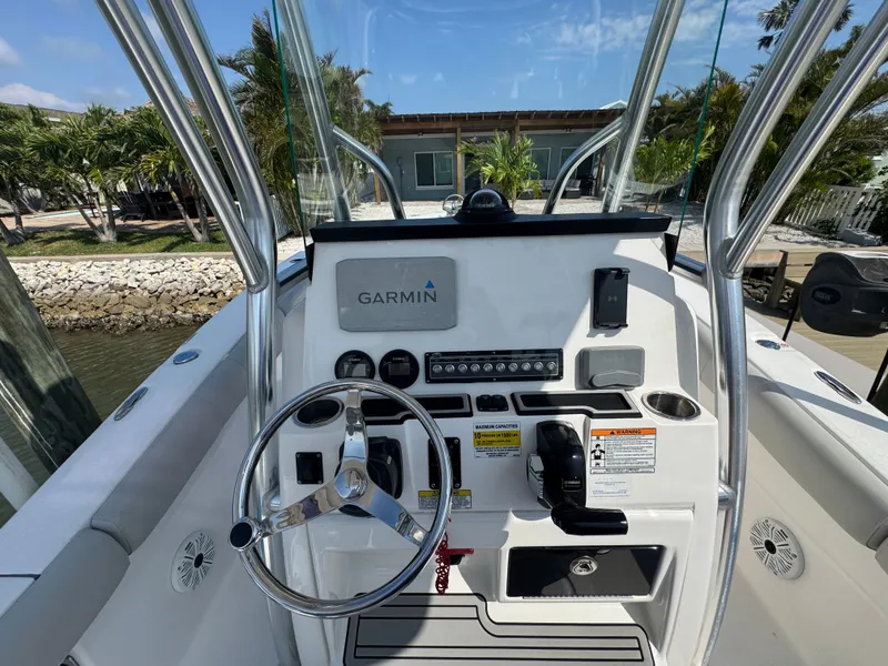 Slide: The Image of Helm console of a 2020 Sea Fox 248 Commander boat with Garmin navigation. - 24