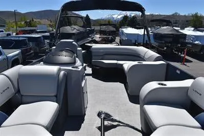 Slide: The Image of 2026 Lowe SF 212 Sport Fish pontoon boat with spacious seating and modern design. - 15