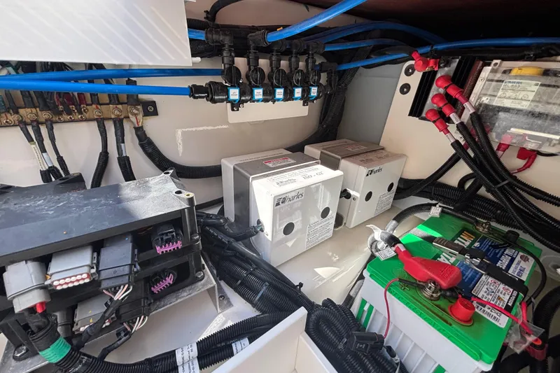 Slide: The Image of Electrical system of 2024 Boston Whaler 350 Realm, showcasing wiring and components. - 43