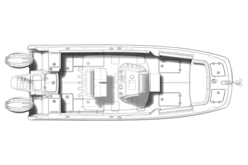 Slide: The Image of Manufacturer Provided Image: Top view of 2026 World Cat 235 TE boat layout, featuring dual engines and central console. - 6