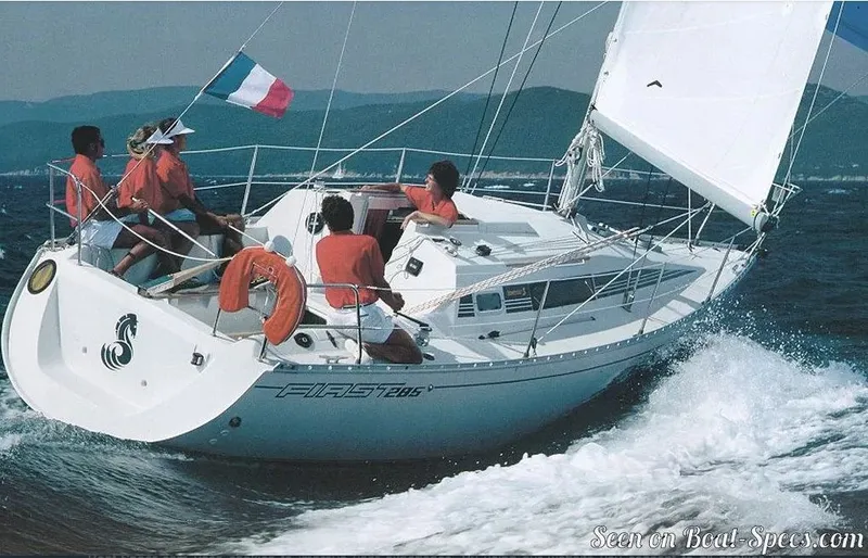 Slide: The Image of 1988 Beneteau First 285 sailboat navigating the sea. - 38