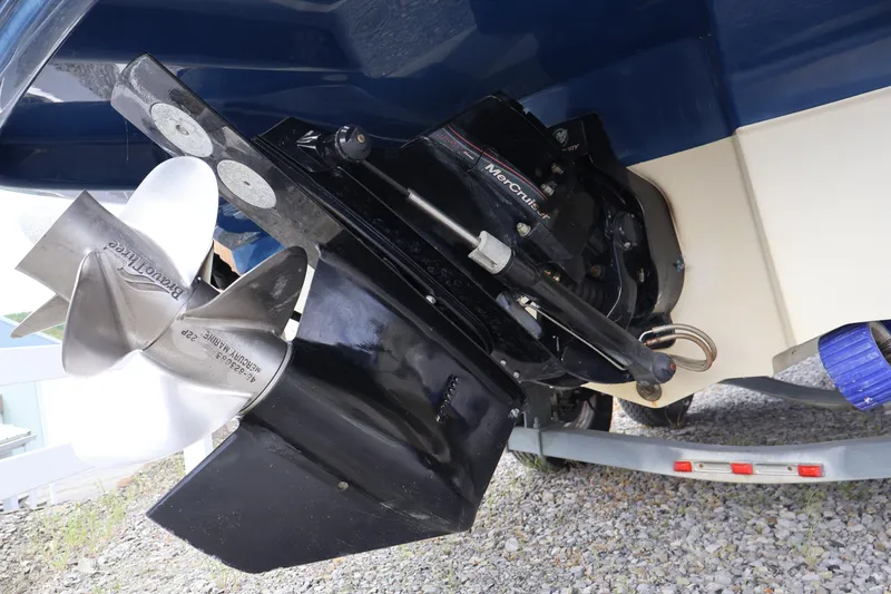Slide: The Image of Close-up of 2007 Sea Ray 220 Sundeck boat propeller and engine. - 9