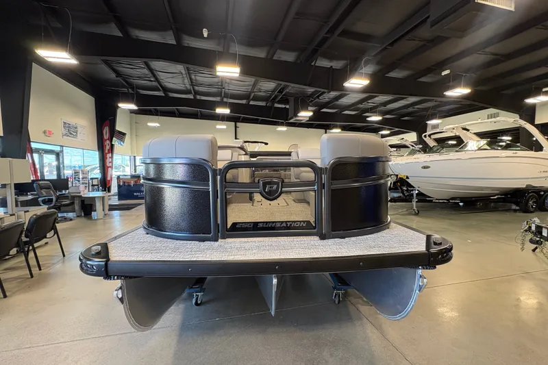 Slide: The Image of 2027 Premier 250 Sunsation RS - CL pontoon boat displayed in showroom. - 4