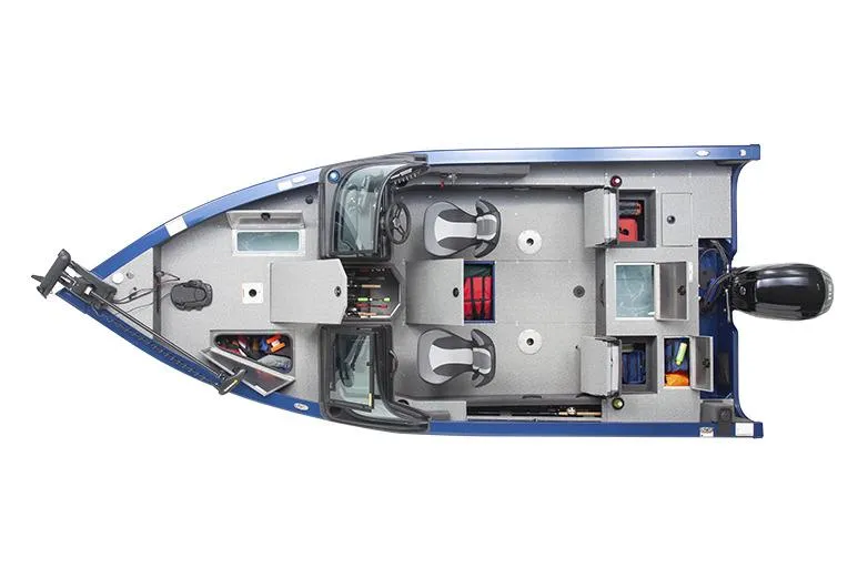 Slide: The Image of Manufacturer Provided Image: Top view of 2025 Lowe Fishing Machine 1875 boat with seating and storage compartments. - 48