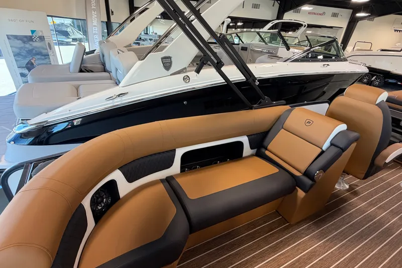 Slide: The Image of 2027 Premier 230 Solaris RF - CL boat interior with luxurious seating and modern design. - 20