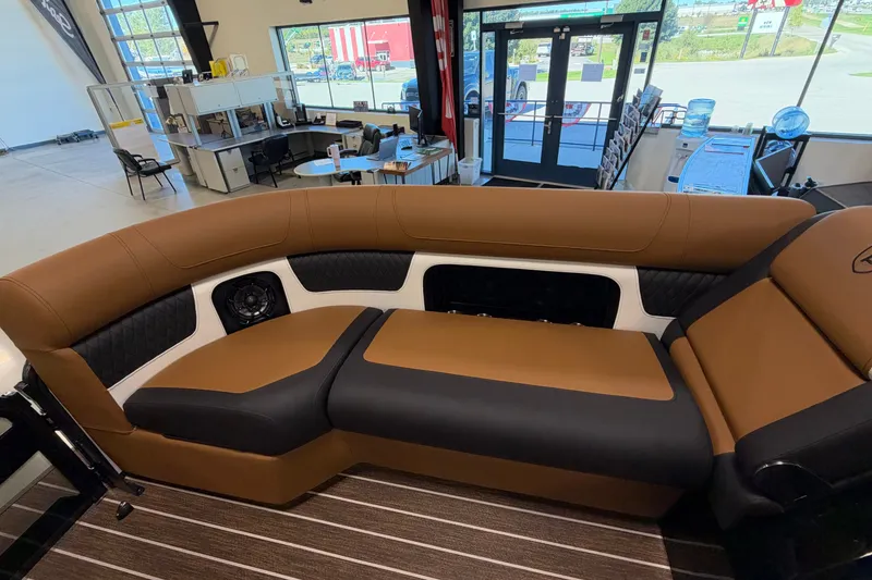 Slide: The Image of Luxurious seating in 2027 Premier 230 Solaris RF - CL boat interior. - 8