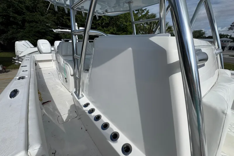 Slide: The Image of 2017 Invincible 39 Open Fisherman boat interior with sleek design and stainless steel features. - 21