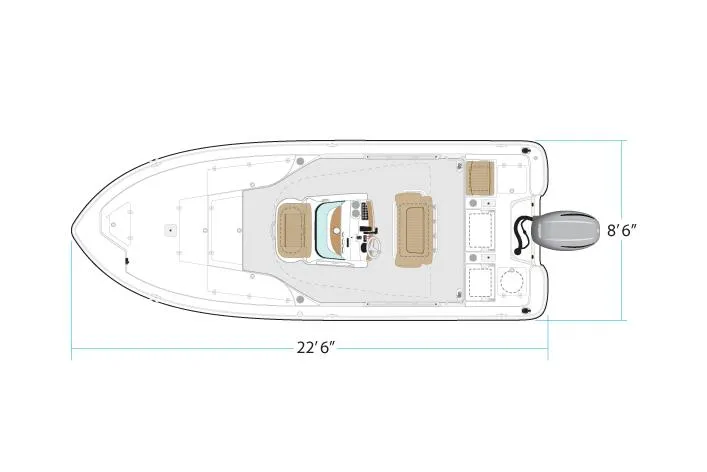Slide: The Image of Manufacturer Provided Image: Top view of 2022 NauticStar 227 Bay boat layout with dimensions. - 6