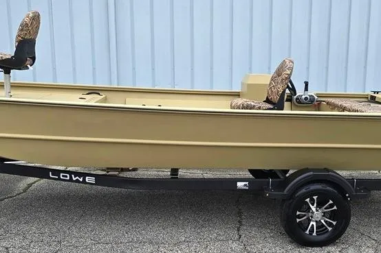 Slide: The Image of 2026 Lowe Roughneck RX2070 Tiller boat on trailer with camouflage seats. - 10
